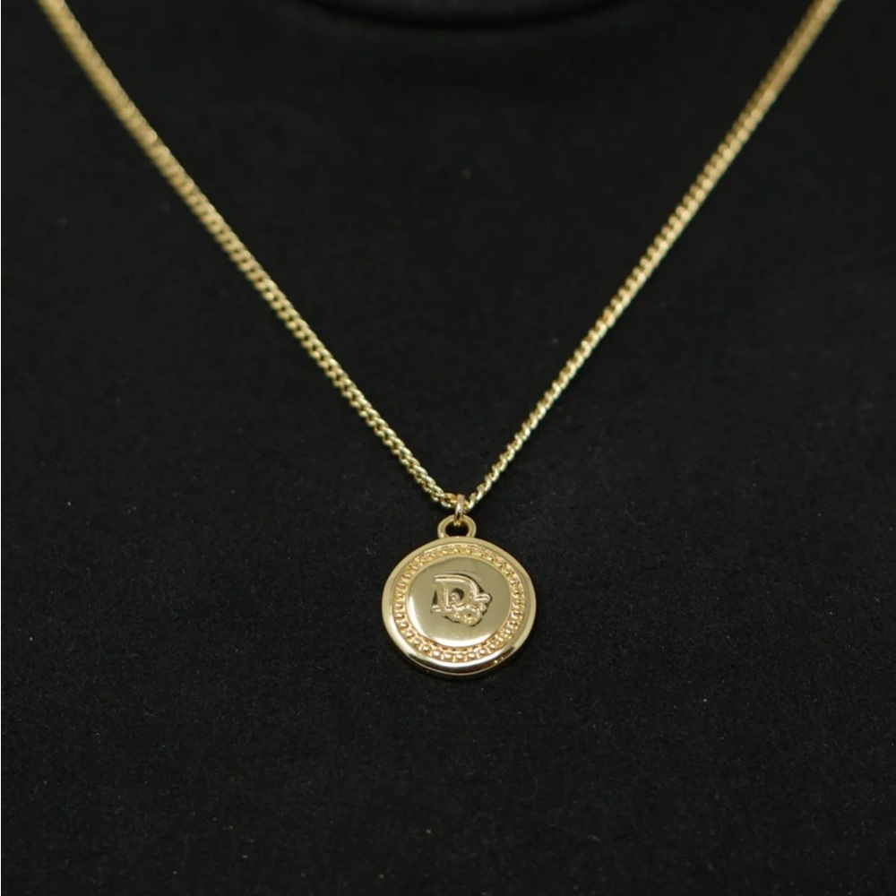 Dior Vintage Gold-Plated Round Logo Necklace